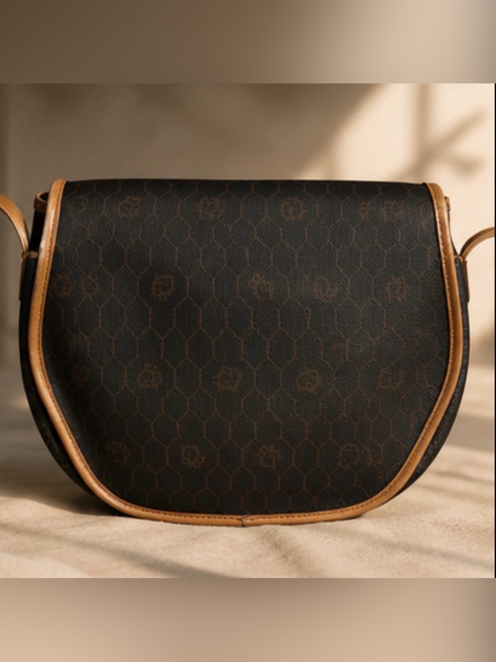 Vintage Christian Dior Honeycomb Canvas & Leather Flap Crossbody Bag - Picture 2 of 5